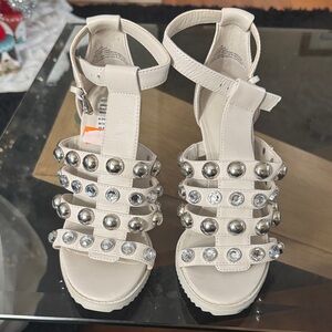 Karl Lagerfeld Cream Studded Sandals